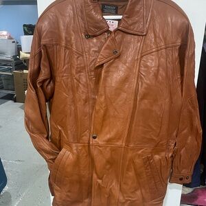 Five Star Men's Tan Leather Trench Coat